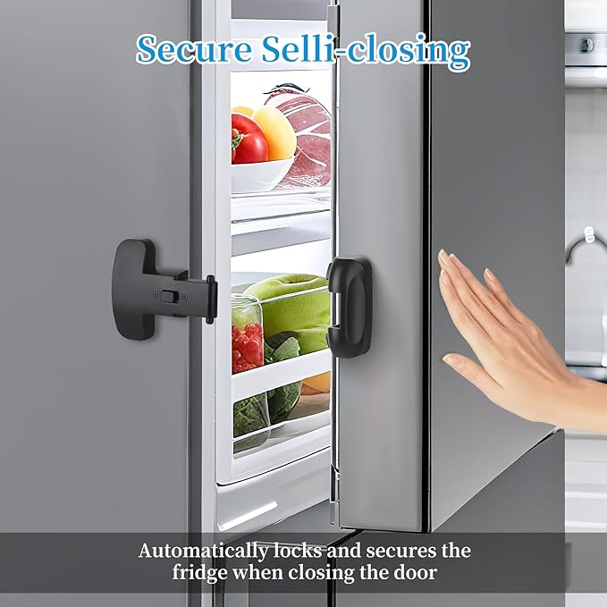 2 Pack Fridge Lock for Kids - Child-Proof Refrigerator Freezer Door Lock & Oven Lock for Child Safety, for Fridge/Freezer Doors, Black