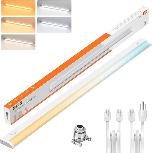 36inch Linkable Under Cabinet Lighting Hardwired Plug-in, Wired led Under Cabinet Lights with 5 CCT (2700/3000/3500/4000/5000) & Dimmable, Under Counter Lights for Kitchen, 18W, 1800LM, 1 Pack