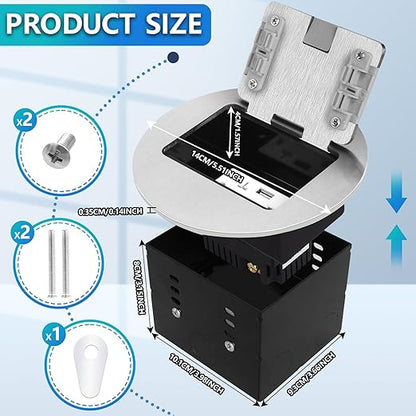 KYHSHJ Recessed Circular Floor Socket Kit with 2 * 20A Receptacle，4.8A*2 USB-A Ports ，Corrosive Resistant Hardware,Silver