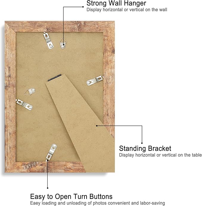 iRahmen 6x9 Picture Frame with HD Tempered Glass, Display Pictures 5x8 with Mat or 6 x 9 Without Mat, Wood Photo Frame for Tabletop and Wall (Rustic Brown, 1 Pack)