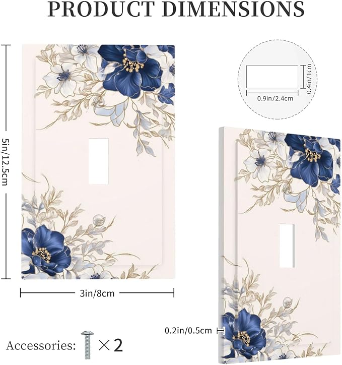 Decorative Light Switch Cover Plate Rustic Blue Beige Flower Peony Floral 1 Gang Single Toggle Wall Plates for Electrical Outlets Outlet Covers Switch Plate Covers Faceplate for Home Decor