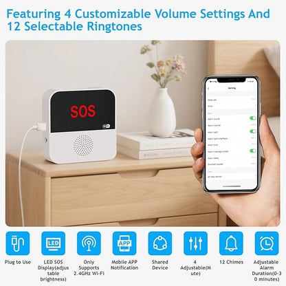 WiFi Caregiver Pager System Wireless Call Button Life Alert Systems Call Bell Fast Help Panic Button for Elderly Patient Seniors Disabled 2 Emergency Button 2 Receiver (only Supports 2.4GHz Wi-Fi)