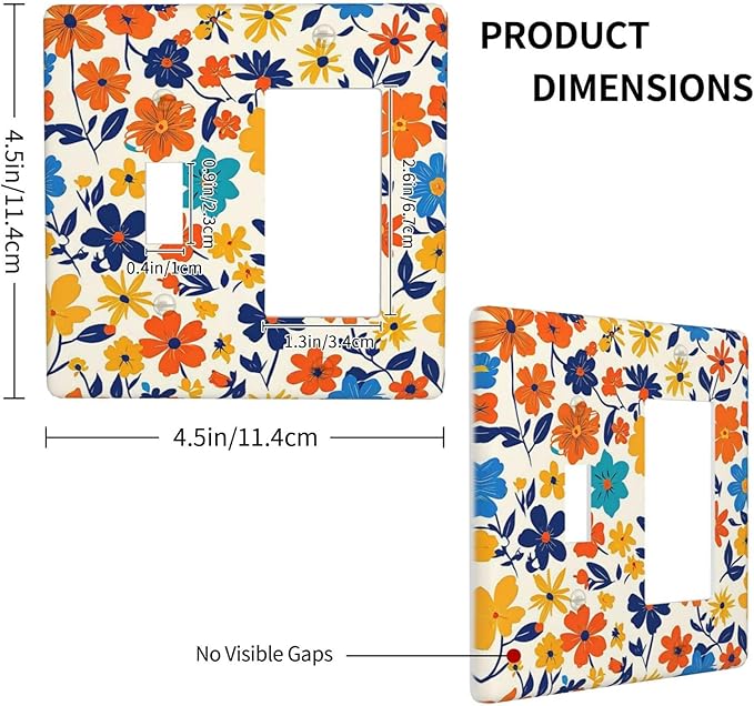 Nature Flowers Botany Plant Art Floral Outlet Covers 1 Toggle 1 Rocker Combination Light Switch Cover Plate Decorative Wall Plate Electrical Switch Plates for Bedroom Bathroom Decor