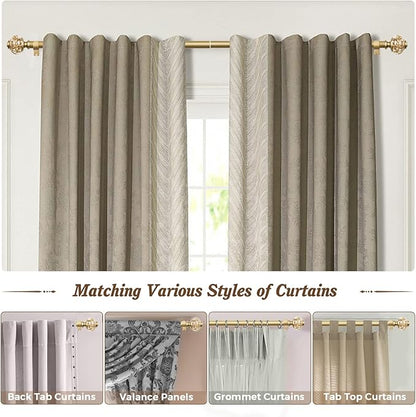 1 Inch Gold Curtain Rods for Windows 36 to 72 Inches (3 to 6 ft), USFOOK Telescoping Single Drapery Rod, Decorative Curtain Rod with Luxury Translucent Finials