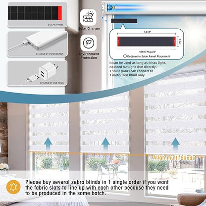 SmartWings Motorized Zebra Shades - Compatible with HomeKit, Alexa, SmartThings, Google - Remote Control Light Filtering Sheer Shades, 50% Blackout, for Smart Home/Office, White, Customized