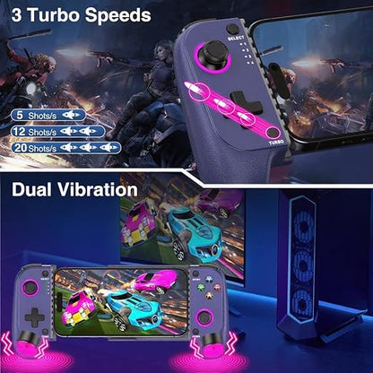 NealGamefy Phone Controller for iPhone/Android - Mobile Gaming Controller with Hall Effect Joystick, Phone Case Support,Turbo Function, Dual Vibration- Phone Controller Compatible with More Games
