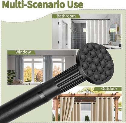Tension Curtain Rod 51-165In(4.25-13.75Ft), Extra Long Outdoor Curtain Rod No Drilling for Window or Bathroom Patio, Adjustable Spring Shower Rod, Easy to Install Never Rust, Rod Diameter 1.26In-Black