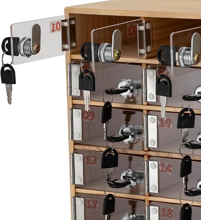 20 Slot Lockable Cell Phone Locker Box, Wall-Mounted/Freestanding Clear Acrylic & Wood Cell Phone Storage Cabinet with Door Locks and Keys for Classroom, Office, and School Employees