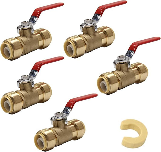 EFIELD 3/4 Inch Ball Valve for Push-Fit Full Port Ball Valve with a Disconnect Clip, UPC Certified-5 Pieces,(PF-VALVE012-5PCS)