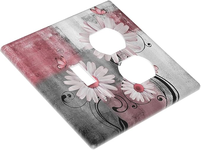 Wallplates Pink Floral Rustic Daisy Flower And Butterfly 1 Toggle 1 Duplex Switch Plate Electrical GFCI Faceplate Decorative Light Switch Covers for Farmhouse Cabin Decor
