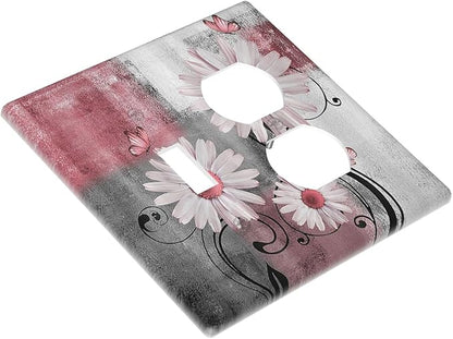 Wallplates Pink Floral Rustic Daisy Flower And Butterfly 1 Toggle 1 Duplex Switch Plate Electrical GFCI Faceplate Decorative Light Switch Covers for Farmhouse Cabin Decor