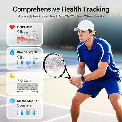 Smart Watches for Men Android iPhone (2 Bands), [1.85" AMOLED Screen] Smartwatch Fitness Tracker 3ATM Waterproof with Bluetooth Calls, AI Control, Heart Rate/SpO2/Sleep Monitor, 7 Days Battery