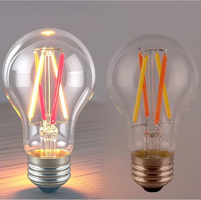 3 Color Temperature LED Bulb E26 Medium Base 60W Equivalent, 2700K Warm White and Red Color Changing Light Bulb 3CCT A19 LED 6W Clear Glass, Not Dimmable, 2 Pack