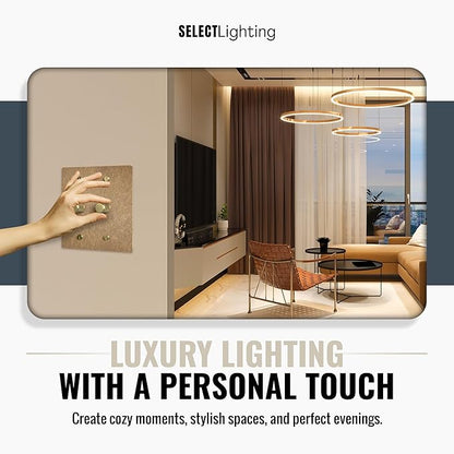SELECT Vintage Brass Dimmer Light Switch, 1 Way Rotary Dimmer, 2 Gang TRIAC/Leading Edge Dimmable LED Light Switch, 15A 120V AC with Brass Knob, Faceplate & Dimming Module, UL Listed