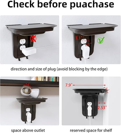 suptek Large Wall Outlet Shelf,Home Wall Shelf Organizer for Outlets,Perfect for Bathroom Kitchen,Bedrooms,Ideal for Cell Phone Speaker up to 20lbs,with Cable Management and Detachable Hooks (S3XLB)