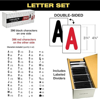 Swinging Changeable Message Sidewalk Sign: 24" x 36" Sign with 792 Pre-Cut Double Sided Letters and Storage Box. Includes Black Board & Letter Board (Granite Color Legs)