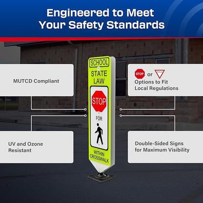 Impact Recovery - In-Street Pedestrian Crossing Signs - Street Sign - Road Sign - Pedestrian Safety Signs - School Stop with Surface Mount Base