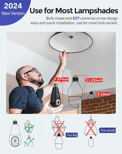 Hugolog 2K 3MP Light Bulb Security Camera 5G& 2.4GHz WiFi, 360° Wireless Outdoor Indoor Camera for Home, Motion Detection, Two-Way Talk, Color Night Vision, Siren Alarm, Compatible with Alexa(2 Pack)