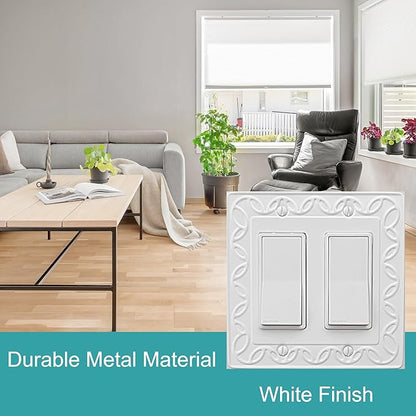 Double Decorator Light Switch Cover NovaBloom Metal Wall Plate, 2-Pack White 2 Gang Double Rocker, for Receptacle Dimmer GFCI Outlet Switch Cover Decorative Wallplate, Durable