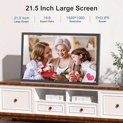 Large Digital Picture Frame 21.5 inch WiFi-Photo-Frame - 32GB, 1920x1080 IPS FHD, Auto Rotate, Load Photos Videos from Phone via App Email, Free Cloud Storage, Wall Mounted, Gift for Father Mother