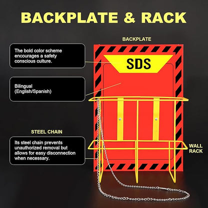 2 Pack MSDS SDS Binder and Wall Station,Yellow Heavy Duty 3 Inch Material Safety Data Sheet 3 Ring Binder with SDS Wire Rack and Display Sign,Chain,Safety Posters,MSDS Labels,Binder Wall Mount