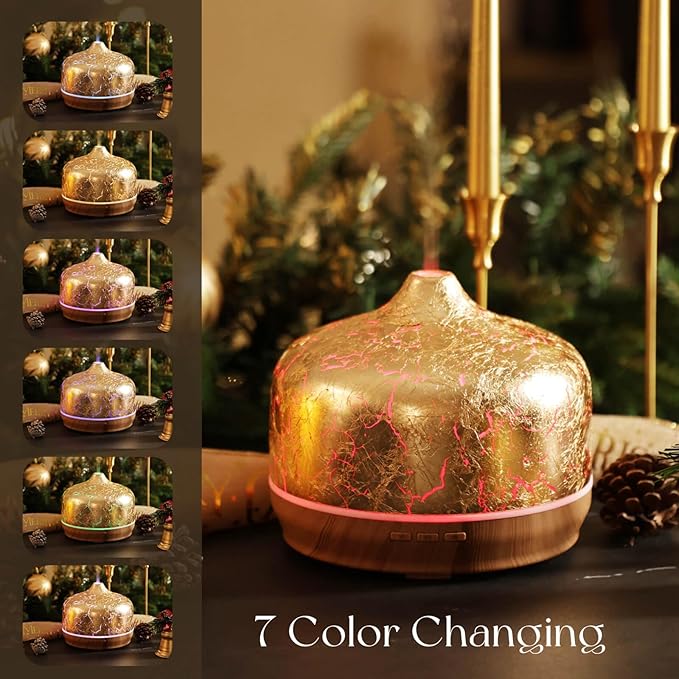 Porseme 500ml Essential Oil Diffuser Gold Plated Glass Aromatherapy Ultrasonic Humidifier - Auto Shut-Off, BPA Free for Home Hotel Yoga SPA Gift