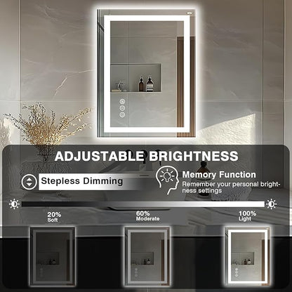 24"x32" LED Bathroom Mirrors for Wall, Front and Backlit Mirror, Anti-Fog Vanity Mirror with Lights, Stepless 3 Colors Dimmable Smart Lighted Mirror(Horizontal/Vertical)