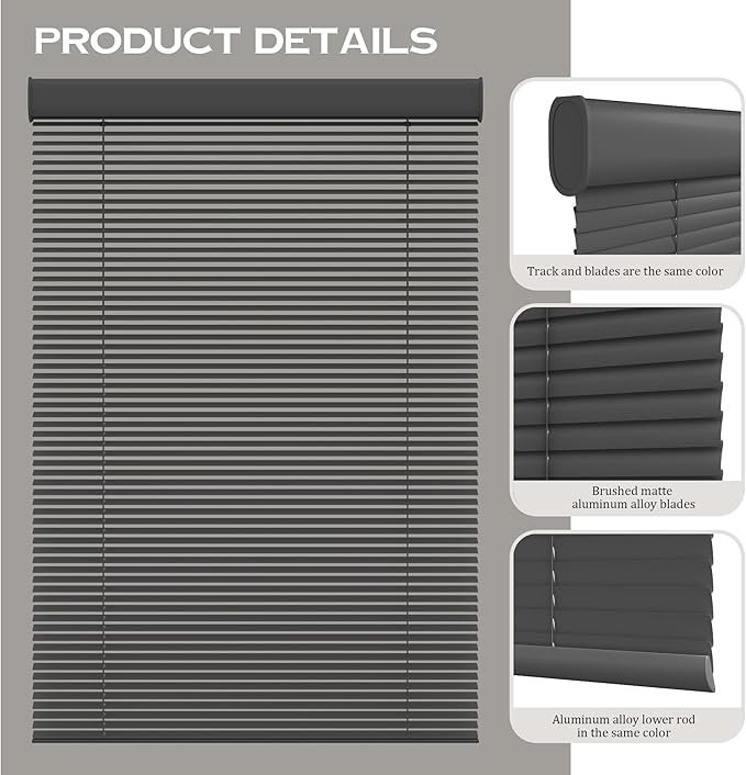 Motorized Cordless Aluminum Blinds with Remote, Automatic Room Darkening Horizontal Blinds for Indoor Windows, Light Adjustment Waterproof Blinds, Customized for Home Office, Black