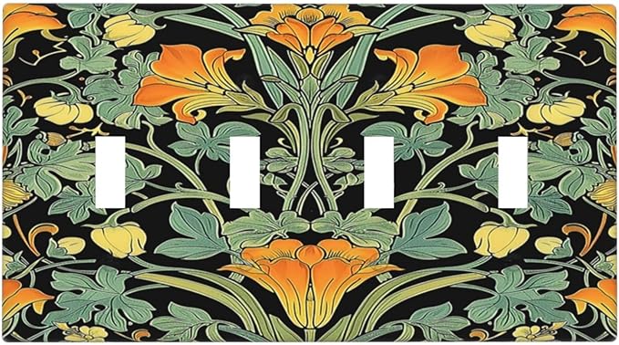 Light Switch Covers William Morris Vintage Floral Green Yellow Quad Toggle Electrical Faceplate 4 Gang Wall Plate Decorative Switch Plates for Bedroom Home Decor