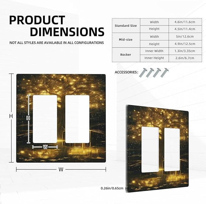 Decorative Outlet Covers Golden Shining Fantasy Kabbalah Tree of Life 2 Gang Light Switch Cover Plate Double Rocker Wall Plate Switch Plate Covers Faceplate for Bedroom Home Decor