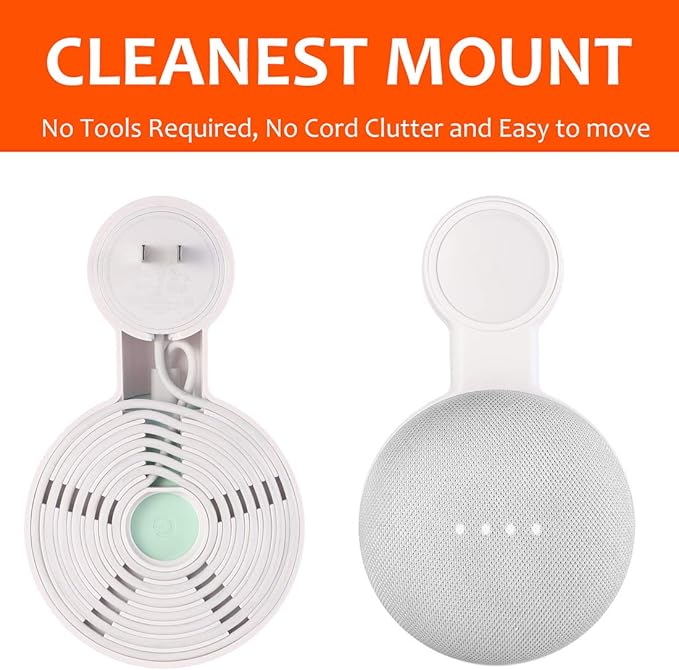 PEF Outlet Wall Mount Holder for Google Nest Mini and Google Home Mini, A Space-Saving Accessories with Cord Management for Google Mini Smart Speaker, No Messy Wires or Screws (1 Pack)