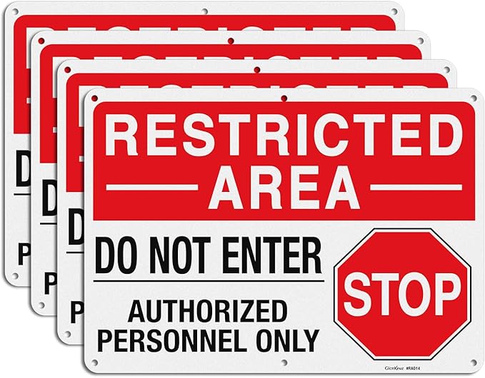 GicnKeuz Large "Restricted Area - Do Not Enter, Authorized Personnel Only" Metal Signs, 14 x 10 Inches Reflective Aluminum Signs, Fade Resistant/Waterproof, Easy to Install, Outdoor Use (4-Pack)