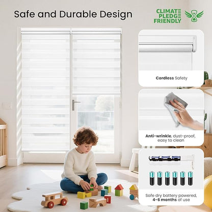 Grandekor Motorized Zebra Blinds with Remote Control,Smart Zebra Blinds for Windows,Electric Zebra Shades, White,35" W x 72" H