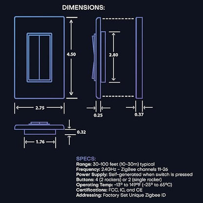 RunLessWire Click for Philips Hue – Battery-Free Wireless Smart Light Switch, 30ft Range – Works Natively with Philips Hue Bridge – Wall Mount Kinetic Switch - Decora Style, Brown