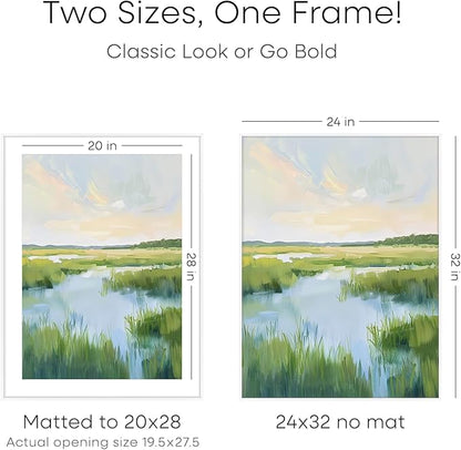 Homeforia 24x32 Poster Frame White, High End Metal 24 x 32 Large Picture Frames with Mat 20 x 28 for Photo, 24x32 Thin Frame Matted to 20x28 inch Print, 32x24 Frame, Tempered Glass, Wall Kit, Set of 1