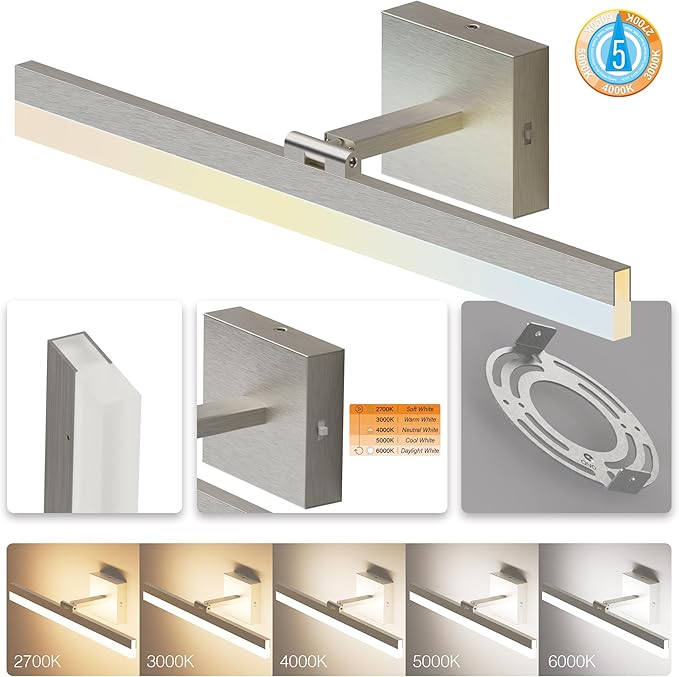 ZAGO 24 Inch Bathroom Vanity Light Fixtures Over Mirror - LED Modern Rotational Wall Mounted Adjustable Hardwired Picture Lighting Bar with 5CCT Switchable, ETL & Damp Rated, Chrome, 2-Pack