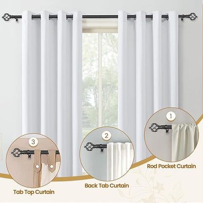 KAMANINA Curtain Rods for Windows 66 to 120 Inch, 3/4 Inch Black Curtain Rod 32 to 115 Inches (2.6-9.6ft) Splicing Adjustable Single Drapery Rod with Twisted Cage Finial