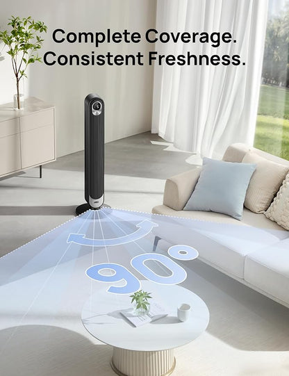 Dreo Tower Fan for Bedroom, 90° Oscillating Standing Fan, 30ft far, 28dB Quiet for Sleep, 6 Speeds, 4 Modes, 12H Timer, 42 Inch, Bladeless, Remote, for Home, Office, Room, Cruiser Pro T1