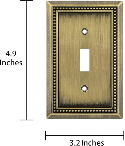 Henne Bery Sunken Pearls Heavy Duty Decorative Wall Plate Switch Plate Outlet Cover (Single Toggle, 2 Pack, Antique Brass)