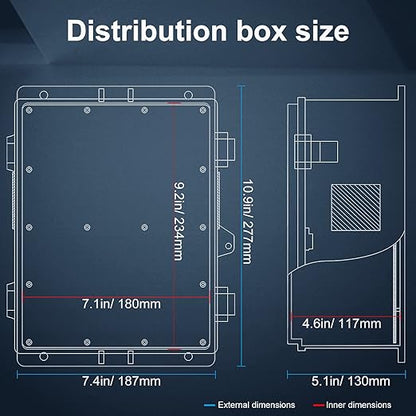 Outdoor Electrical Junction Box, ABS Water Resistant Enclosure with Internal Mounting Panel & Hinged Cover, 9.2" H* 7" L* 4.6" W