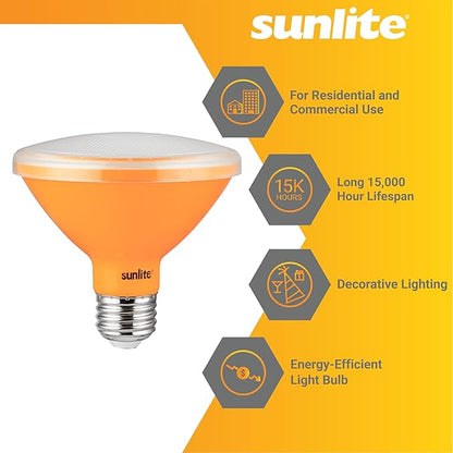 Sunlite 81474 LED PAR30 Short Neck Colored Recessed Light Bulb, 8 Watt (75W Equivalent), Medium (E26) Base, Floodlight, ETL Listed, Amber, 1 Count