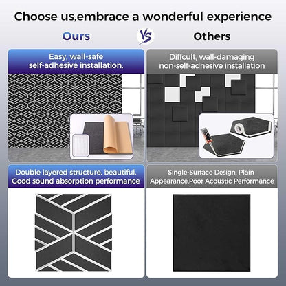 8 Pack 2-Layer Soundproof Wall Panels, 12 x 12 x 0.43 in Sound Proof Foam Panels for Walls, 1.1lb/ft³ High Density, Thicker 0.43 in, 3D Acoustic Panels,Artistic Noise Dampening Panels Black&White