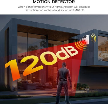 PGST Solar Alarm Motion Detector,Outdoor Security Siren Sensor with Flashing Light,IP65 Waterproof,Remote Control,21 Sound Switching Options,120dB Loud Noise Maker for Farm,Yard,Garden,Fish Pond