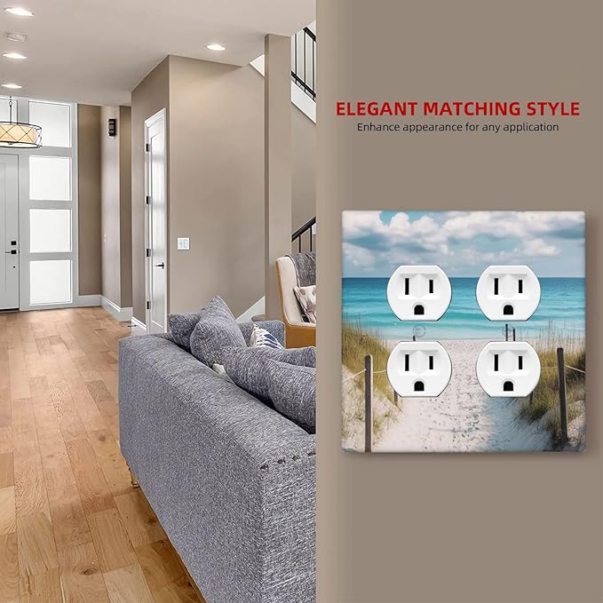 Decorative Outlet Covers Coastal Beach Ocean Seaside View 2 Gang Light Switch Cover Plate Double Duplex Wall Plates for Electrical Outlets Switch Plate Covers for Bedroom Home Decor