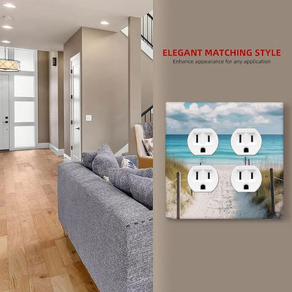 Decorative Outlet Covers Coastal Beach Ocean Seaside View 2 Gang Light Switch Cover Plate Double Duplex Wall Plates for Electrical Outlets Switch Plate Covers for Bedroom Home Decor