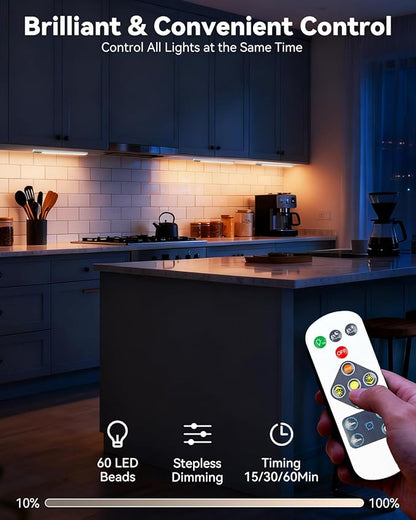 Under Cabinet Lighting Wireless with Remote, Rechargeable Under Cabinet Lights with Charging Station, 9 Inch Motion Sensor Light Indoor, 3 Color Temps & Dimmable for Kitchen, Closet, Hallway, 3-Pack