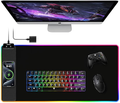 TopMade Mouse Pad with Wireless Charging, 31.5" x 15.75" Large Desk Mat RGB Gaming Mousepad, LED Desk Pad Keyboard Pad, Waterproof Desk Pad (Includes 20W PD Power Adapter & 6.56ft Woven Cable)