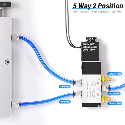 TAILONZ PNEUMATIC 1/8"NPT Solenoid Valve 4V110-06 DC12V Single Coil Pilot-Operated Electric 2 Position 5 Way Connection Type Outlet wire