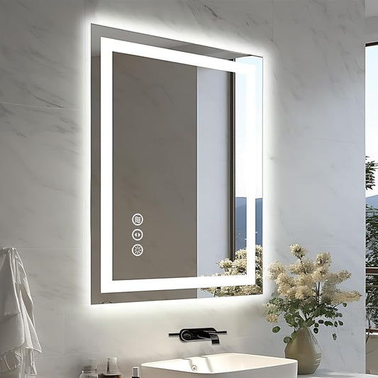 24"x32" LED Bathroom Mirrors for Wall, Front and Backlit Mirror, Anti-Fog Vanity Mirror with Lights, Stepless 3 Colors Dimmable Smart Lighted Mirror(Horizontal/Vertical)