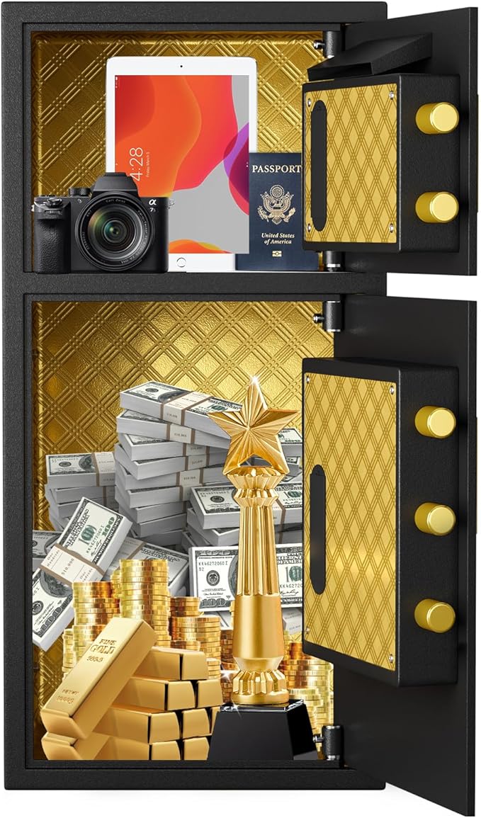 6.0 Cu Ft Large Double-Door Coin-Operated Digital Safe with Fireproof & Waterproof Bag,Hidden Code,Coin Slot,Thickened All-Steel Construction,Extra Storage,Wall/Floor Mountable for Home/Office/Hotel